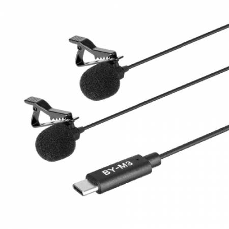Boya BY-M3D - mikrofon krawatowy ze złączem USB-C, podwójny